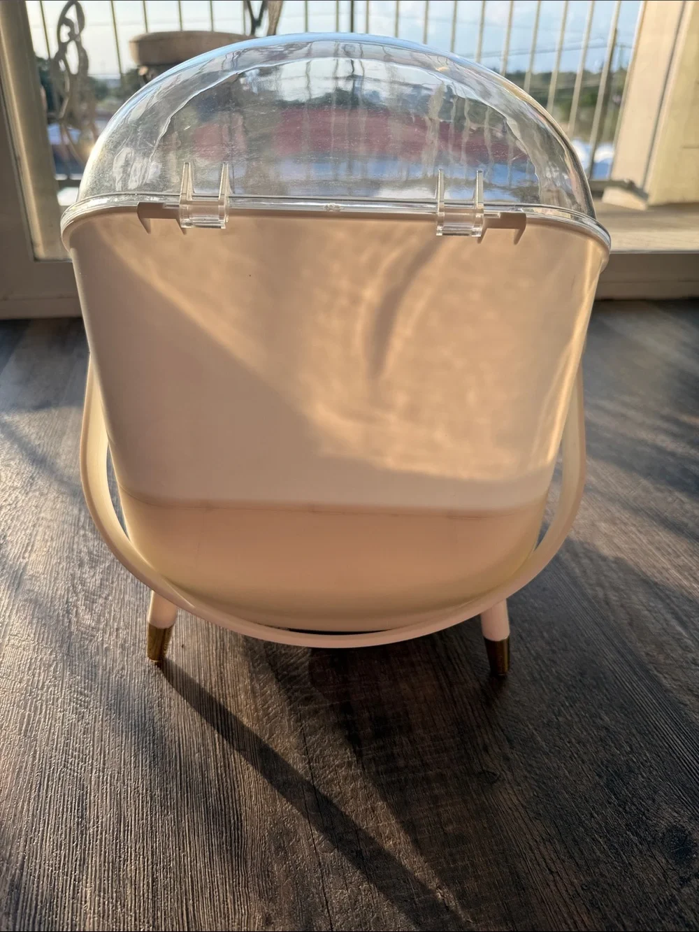 Beige Multi-Tier Cosmetic Organizer with Clear Dome Lid